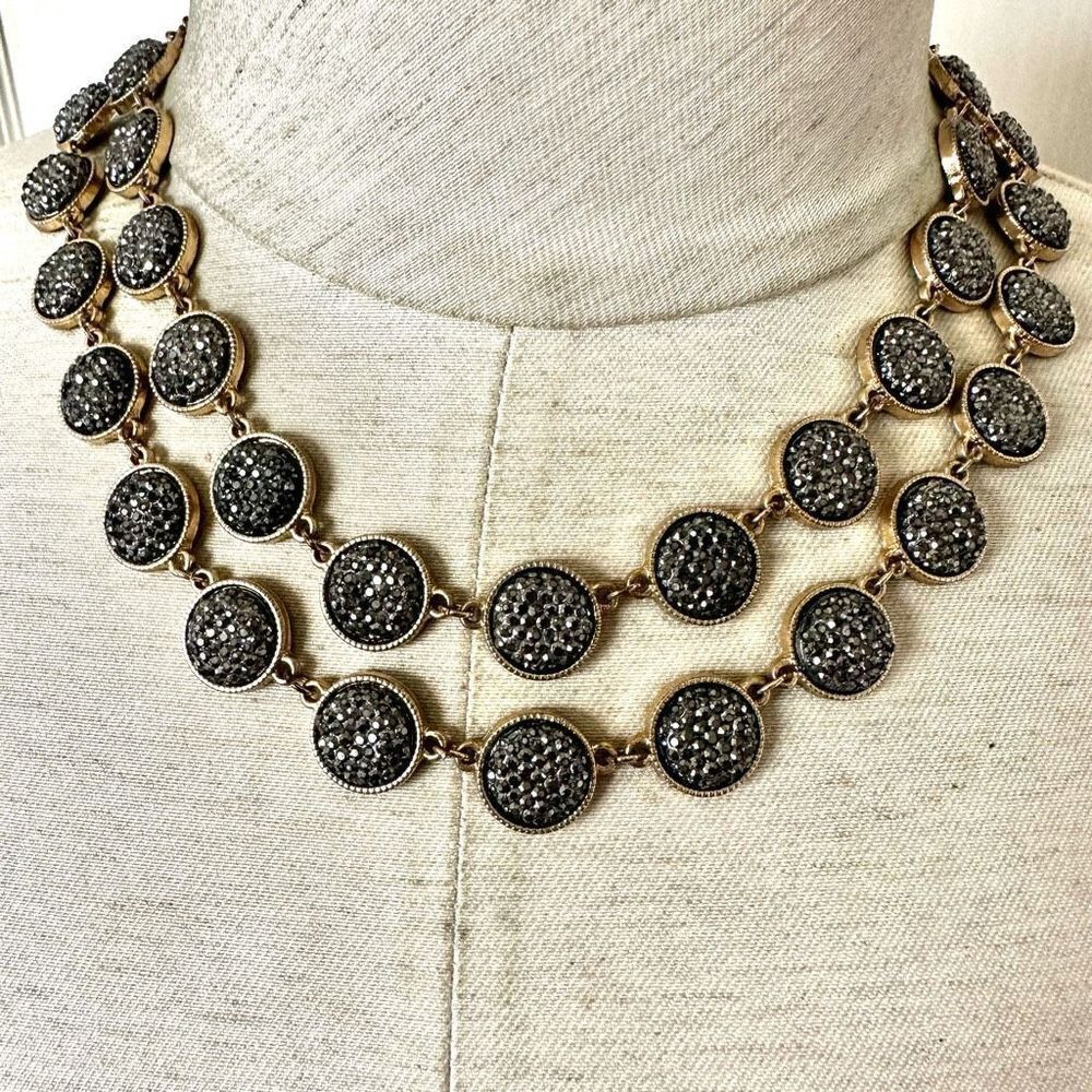 Gold tone grey double strand necklace